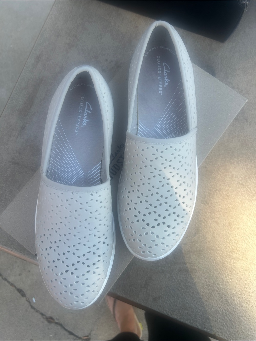 Clarks White Perforated Slip-On Flats for Women